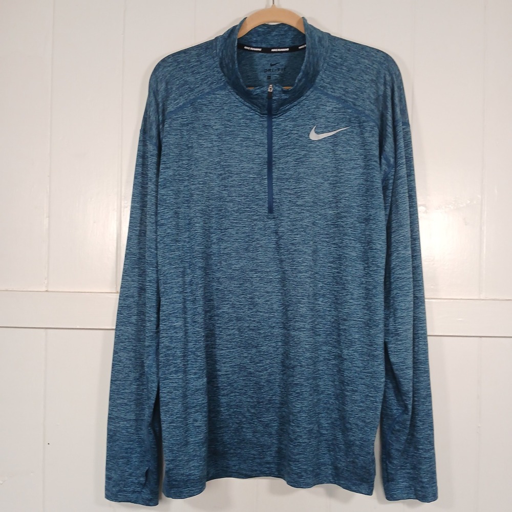 Nike Running Pullover Mens 2XL Blue Dri-FIT Space Dye Quarter Zip 857820-474